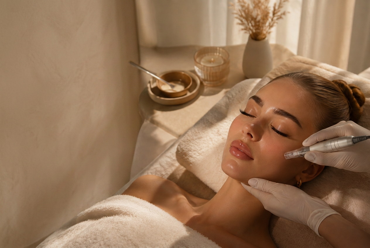 Kvinde der får en ansigtsbehandling hos Glow & Co